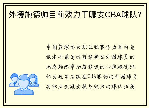 外援施德帅目前效力于哪支CBA球队？