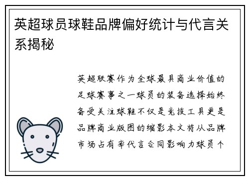 英超球员球鞋品牌偏好统计与代言关系揭秘